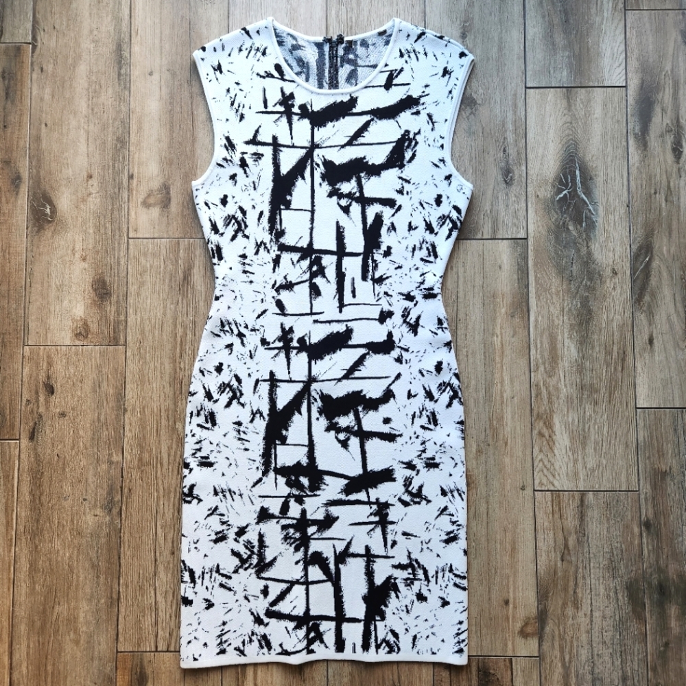 BCBGmaxazria Black and White Sleeveless Jose Dress Medium